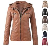 NIULI Giacca da moto da donna, in ecopelle, oversize, classica, retrò, con cerniera, corta, leggera, per le mezze stagioni, giacca a vento per attività all'aperto, Arancione, 80