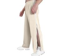 NIULI Pantaloni da allenamento per uomo, pantaloni da riabilitazione con cerniera completa, tasche, pantaloni da jogging da basket, apertura laterale, pantaloni a strappo, albicocca, L