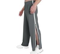 NIULI Pantaloni da allenamento per uomo, pantaloni da riabilitazione con cerniera completa, tasche, pantaloni da jogging da basket, apertura laterale, pantaloni a strappo, Grigio scuro., L