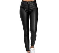 NIULI Pantaloni da donna in ecopelle metallizzata lucida a vita alta leggings da donna in poliuretano impermeabili pantaloni aderenti (colore: nero, taglia: M)