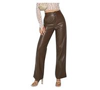 NIULI Pantaloni in ecopelle da donna a vita alta dritti pantaloni a gamba larga leggings in pelle pantaloni slim fit Y2K Streetwear (colore: marrone, taglia: S)