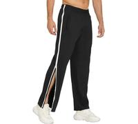 NIULI Pantaloni strappati da uomo con cerniera laterale, pantaloni sportivi aperti completi, pantaloni post-operatori con tasche, NERO, 3XL