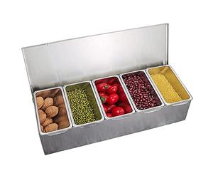 NiuLifeya Contenitore per ingredienti in acciaio inox, con 4/5 scomparti, con coperchio e griglia interna rimovibile per frutta, spezie, esche e müsli (5)