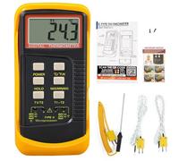 NiuLumea Termometro digitale a termocoppia a doppio canale tipo K 6802 II con 2 sensori e sonda, da -50 a 1300 per portata, batteria 9 V inclusa