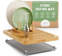 NIUM - Tappetino Scolapiatti Assorbente con Supporto di Bambù - 40x30 cm - Stone Drying Mat per Piatti in Terra Diatomacea ad Asciugatura Rapida - Tappeto Lavandino Cucina con Cuscinetti Antiscivolo