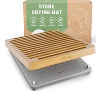 NIUM - Tappetino Scolapiatti Assorbente con Supporto di Bambù - 40x30 cm - Stone Drying Mat per Piatti in Terra Diatomacea ad Asciugatura Rapida - Tappeto Lavandino Cucina con Cuscinetti Antiscivolo