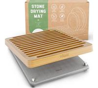 NIUM - Tappetino Scolapiatti Assorbente con Supporto di Bambù - 40x30 cm - Stone Drying Mat per Piatti in Terra Diatomacea ad Asciugatura Rapida - Tappeto Lavandino Cucina con Cuscinetti Antiscivolo