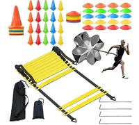 niuniaj Allenamento Calcio Kit,Calcio Accessori con Scaletta Allenamento 6 m con 20 Sport Allenamento Coni- 20 Cinesini per Allenamento-4 Picchetti di Terra-1 Paracadute di Resistenza