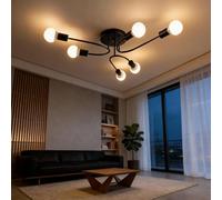 niuniaj Lampadario Industrial Nero, E27 Plafoniera Soffitto Moderna Design, 6-Luci Lampada da Soffitto in Ferro per Camera da Letto, Soggiorno, Sala da Pranzo, Balcone,(Bulbi non inclusi)