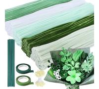 Niuny Scovolini Colorati per Lavoretti 500pcs Pipe Cleaner Verde Filo di Ciniglia 5 Colori Scovolini Ciniglia con Steli per Fiori Stami Nastro Adesivo Scovolini Pipa per DIY Fai da Te Decorazione