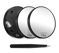 Niuny Specchio cosmetico con ingrandimento, 3 pezzi, ingranditore da incollare, specchio da viaggio, specchio da doccia, con ventosa e pinzetta, rotondo, piccolo specchio da 5 x 10 x 15 x