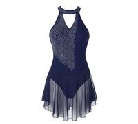 NIUSABOU Abiti da Ballo Moderni, Vestito da Balletto da Donna con Gonna e Body Senza Schienale, Strass Multicolore, Taglie Multiple(Navy Blue,L)