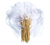 NIUSABOU Bastoncini con Nastri per Matrimoni, Bacchette Nuziali Nastri Stelle filanti in Seta Multicolore con campanelli 100 Pezzi Bomboniere Oggetti di Scena for Foto(White)