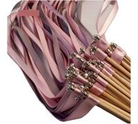 NIUSABOU Bastoncini con Nastri per Matrimoni, Bastoncini di Nastro Argento Rosa 20/50pz con Campanelli Decorazione Matrimonio(50pcs)