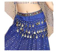 NIUSABOU Gonna da danza del ventre con foulard da fianchi, Sciarpa for danza del ventre con catena for il corpo, paillettes multicolori, nappa in chiffon diamanti 83 monete(Blue)