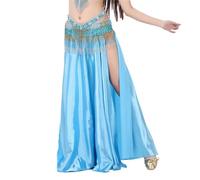 NIUSABOU Gonna Lunga Maxi per Danza del Ventre, Gonna da Danza del Ventre con Pannello in Raso Donna, Gonna Doppia 2 Spacchi Laterali, Multicolore(Lake Blue)