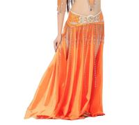 NIUSABOU Gonna Lunga Maxi per Danza del Ventre, Gonna da Danza del Ventre con Pannello in Raso Donna, Gonna Doppia 2 Spacchi Laterali, Multicolore(Orange)