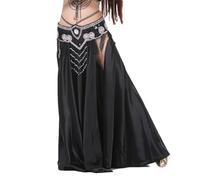 NIUSABOU Gonna Lunga Maxi per Danza del Ventre, Gonna da Danza del Ventre con Pannello in Raso Donna, Gonna Doppia 2 Spacchi Laterali, Multicolore(Black)
