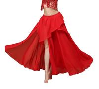 NIUSABOU Gonna Lunga Maxi per Danza del Ventre, Gonna di Danza del Ventre da Donna Multicolore in Chiffon con Spacco Laterale a 3 Strati 95 cm(Red)