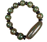 NIUSABOU Il Braccialetto di Dio, Bracciale con Perline Dzi a 9 Occhi, onice Verde, Agata Naturale, 4 cm, Pancia da 1,4 cm, Foro da 0,5 mm
