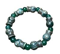 NIUSABOU Il Braccialetto di Dio, Braccialetto con Perline Dzi a Tre Occhi in Agata Verde tibetana, 1,1x0,8 cm, Confezione da 3 for Uomo e Donna