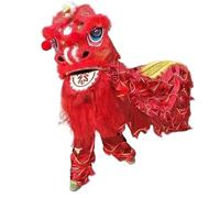 NIUSABOU Mascotte della danza del leone cinese, Set costume da danza del leone con testa e pelliccia multicolore(Rosso)