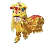 NIUSABOU Mascotte della danza del leone cinese, Set costume da danza del leone con testa e pelliccia multicolore(Yellow)
