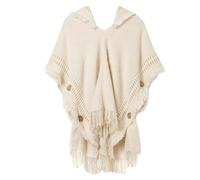 NIUSABOU Scialle-coperta, poncho e mantella, Mantello avvolgente con mantello scialle e poncho cappuccio lavorato a maglia da donna nappe asimmetriche in multicolore(Beige)