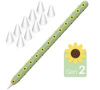 NIUTRENDZ Custodia con Girasole Stampa per Apple Pencil 2a Generazione Custodia in Silicone Accessori per la Pelle con 10 Pezzi Apple Pencil Tips Cover (Girasole, Verde)