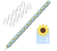 NIUTRENDZ Custodia con Stampa Girasole per Apple Pencil 2ª Generazione & Apple Pencil PRO Custodia in Silicone Accessori per La Pelle con 10 Pezzi di Apple Pencil Tips Cover (Girasole + Blu)