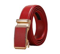 NIUXICH Cintura in pelle da donna/uomo larga 3cm Cintura con fibbia automatica regolabile Cintura decorativa per abbigliamento, Rosso, 130cm