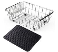 NiuYichee Scolapiatti espandibile, in acciaio inox, organizer per lavello, scolapiatti sopra il lavandino, cestello scolapiatti sul bancone, con porta utensili in acciaio inox