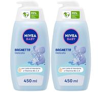 NIVEA BABY Bagnetto Delicato 450ml, Bagnoschiuma bambini per una detersione delicata e idratante, Bagnoschiuma neonato con Glicerina naturale, Latte di Mandorla e Vitamine B5, C & E (Confezione da 2)