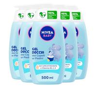 Nivea Baby Gel Doccia dai Capelli ai Piedini Shampoo bambini Corpo e Capelli Docciashampoo delicato e ipoallergenico Detergente con Latte di Mandorla - 5 Flaconi da 500ml