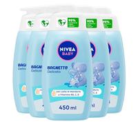 Nivea Baby Detergente Soffici Bolle Bagnetto Docciaschiuma per Bambini Delicato con Estratti di Fiori di Tiglio e Camomilla - 5 Flaconi da 450ml