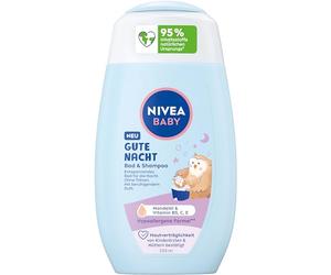 NIVEA Baby Good Night Bagno & Shampoo, shampoo delicato per bambini e doccia con olio di mandorle, vitamina E, B5 e C, shampoo lenitivo per bambini con formula ipoallergenica e pH delicato sulla pelle