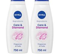 NIVEA Bagnodoccia Care & Diamond 750 ml, Bagnoschiuma in crema detergente e idratante, Crema docciaschiuma arricchita con Vitamine C, E e Oli Nutrienti dal profumo floreale di Calla (Confezione da 2)