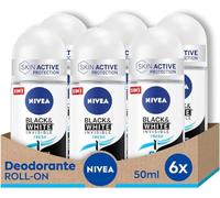 NIVEA Black & White Invisible Fresh Roll-on in confezione da 6 (6 x 50 ml), deodorante roll-on antitraspirante, deodorante senza alcool con fragranza rinfrescante