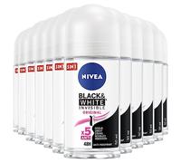 Nivea Black & White Invisible Original Deodorante Roll-On Antitraspirante 48h Protezione Contro Cattivi Odori Sudore Macchie Residui Irritazioni - 12 Flaconi da 50ml