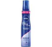NIVEA Care & Hold, schiuma nutriente per capelli con protezione dal calore, pantenolo e vitamina B3, fermaglio per capelli per 24 ore (livello 4), mousse styling (150 ml)