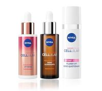NIVEA Cellular Expert Skincare Kit, Set skincare completo con Siero Bakuchiol Effetto Lifting 30 ml, Siero Vitamina C Illuminante 30 ml e Fluido UV Quotidiano SPF50+ per layering