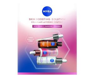 NIVEA Cellular Skin Boosting Solution Set per la cura del viso con siero di vitamina C, siero ialuronico e bakuchiol per il viso, per un efficace effetto lifting (3 x 30 ml)