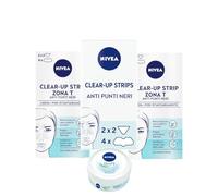 NIVEA Clear-Up Strips Zona T Cerotti punti neri in confezione da 3 x 6 pezzi, Cerotti anti-imperfezioni per la pulizia viso e NIVEA Soft Mini crema viso, corpo e mani da 25 g in omaggio