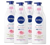 Nivea Crema Corpo Rosa & Argan 48h Formula con Ingredienti di Origine Naturale Azione Idratante Ammorbidente Illuminante Pelle Normale o Secca Texture Leggera Effetto Seta - 4 Flaconi da 500ml