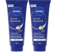NIVEA Crema Mani Nutriente 100 ml, Crema mani riparatrice e idratante 72h, Hand cream profumata con Acido Ialuronico e Olio di Mandorla, Assorbimento rapido, Pelle secca e screpolata (Confezione da 2)