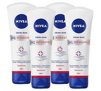 Nivea Crema Mani Riparatrice 3in1 Formula Nutriente Vellutante 24h con Dexpantenolo per Sollievo Immediato e Protezione a Lunga Durata su Pelle Secca Arrossata Screpolata - 4 Flaconi da 100ml