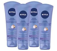 Nivea Crema Mani Vellutante Formula Nutriente 24h ad Assorbimento Rapido con Olio di Macadamia Naturale e Fiori di Loto per Pelle Secca e Cuticole Texture Morbida e Leggera - 4 Flaconi da 100ml