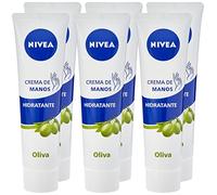 NIVEA Crema per le mani idratante olio d'oliva in confezione da 6 (6 x 100 ml), crema per la cura della pelle secca, crema per un'idratazione profonda