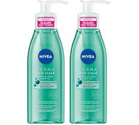 NIVEA Derma Skin Clear Gel detergente viso (1 x 150 ml), detergente formulato per pelli con imperfezioni, gel viso con acido salicilico e niacinamide (Confezione da 2)