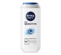 NIVEA MEN Doccia Shampoo Sensitive 250 ml, Docciaschiuma uomo 3 in 1 per viso, corpo e capelli, Bagnoschiuma uomo delicato con Estratto di Bambù lenitivo per pelli sensibili e irritate